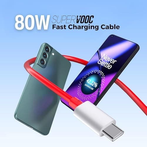 80W Charger for OPP-O F31 Pro+ Charger Original Adapter Like Quick Dash Warp Dart Flash Super Vooc Fast Charger with 1 Meter Type C USB Data Cable (4A/7.3A, TDR54, Red) 3