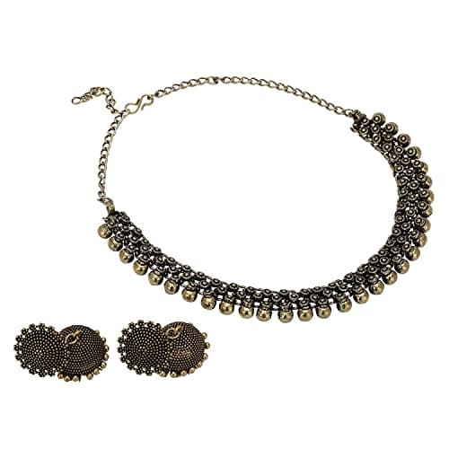 Sasitrends German Silver Antique Gold Necklace with Earrings for Women and Girls