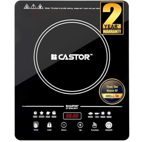 iBELL Castor DIVA 2000W Induction Cooktop with Touch Control, 8 Preset Menus, Auto Shut-Off, Overheat Protection, Energy Efficient, BIS Certified, Black, 2-Year Warranty
