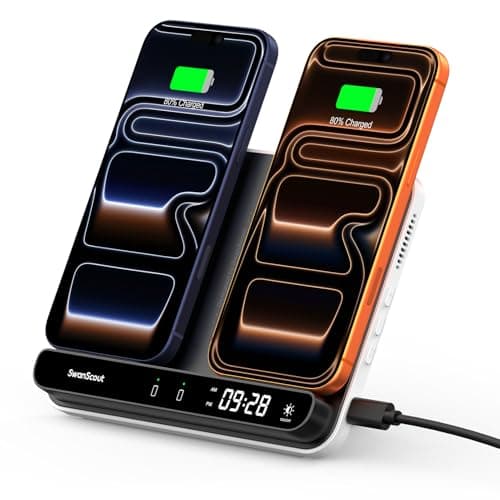 Dual Inductive Charging Station for 2 Mobile Phones, 30 W Double Mobile Phone Charging Station for iPhone Air/17 Pro/17 Pro Max/17/16/15/14/13/12/Samsung Galaxy S25/S24/S23/S22/S21/S20, AirPods/Galaxy