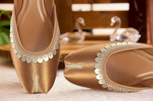 CatBird Women’s Designer Jutti with Embellished Border | Soft Cushioned Ethnic Mojari | Lightweight Slip-On Traditional Footwear | Festive 5 UK Tan 6