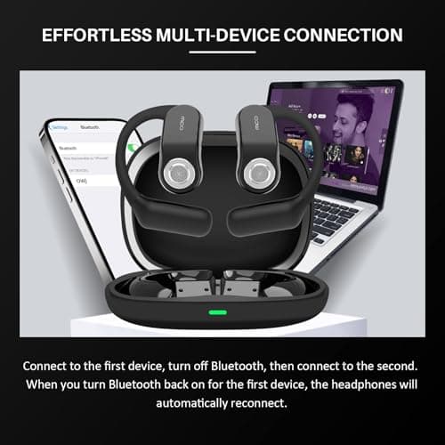 Open Ear Headphones, OWS Open-Ear Bluetooth Headset with Mic, Bluetooth 5.4, IPX7 Waterproof, Lightweight Sport Earhooks Wireless Earbuds for Sport, Gym, Cycling, Compatible with iPhone & Android 5