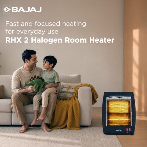 Bajaj RHX-2 Halogen Heater | 2 Heat Settings-400W/800 Watts | Noiseless Operation | DuraElement With 1-Yr Heating Element Warranty | Convection Room Heater For Winter | 2-Yr Warranty 【Black】 3