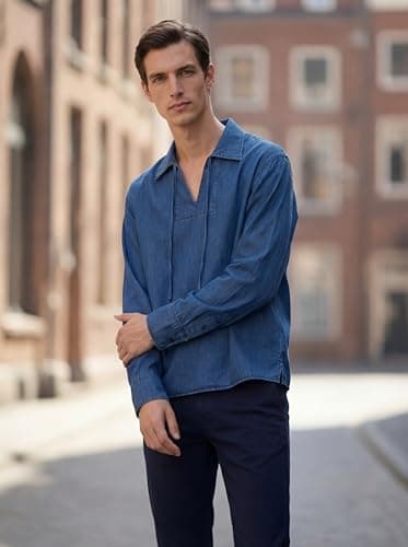 GRECIILOOKS Blue Shirt for Man | Denim Shirt for Man | Tshirt | Shirts Men | Classic Collar Denim Cotton Shirt for Men | Casual Relaxed Fit T Shirt with Full Sleeve 6