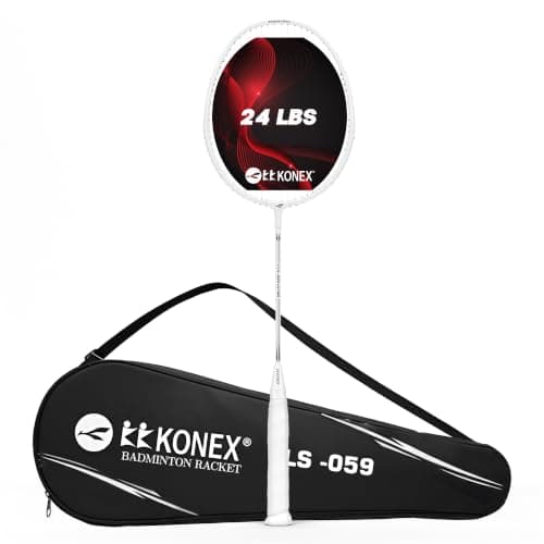 Konex Badminton Racquet 2U (95±2g) Aluminium Frame | 24 LBS String Tension | Super Lightweight Slim Shaft with Full Racket Cover (Pack of 1) (White)