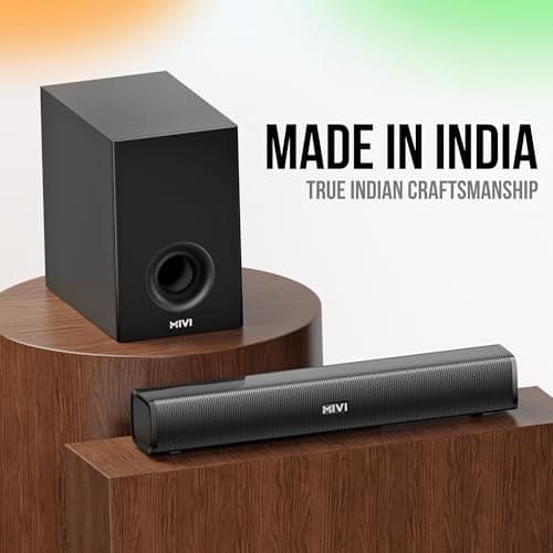 Mivi Hip Hop 300 Soundbar with Subwoofer, 90 Watts Compact Home Theatre Sound Bar and 1 External Sub-woofer, 2.1 Channel, Multiple Input Modes, Bluetooth v5.3, Made in India 5