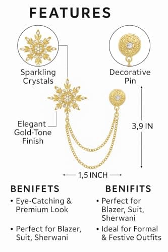 Men’s Luxury Gold Pearl Chain Brooch for Coat & Suit | Designer Lapel Pin with Dual Chain & Pearl Detail | Wedding Groom Blazer Sherwani Accessories 3