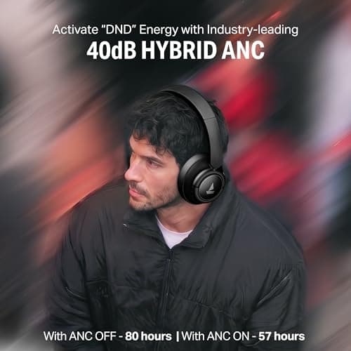 boAt (2026 Launch) Rockerz Plus 450 ANC w/ 40dB Hybrid ANC, Spatial Audio, 80H Battery, ENx™ Tech, (~40ms)BEAST™ Mode, Voice Assistant, ASAP™ Charge, BTv6.0, Wireless Headphones with Mic (Black Sabre) 4