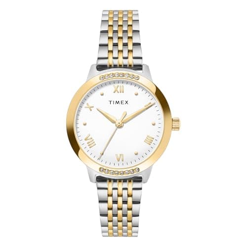 TIMEX Analog Watch for Women with White Round Dial & Silver Stainless Steel Bracelet Band Water Resistant Women's Wrist Watches - TWEL20202