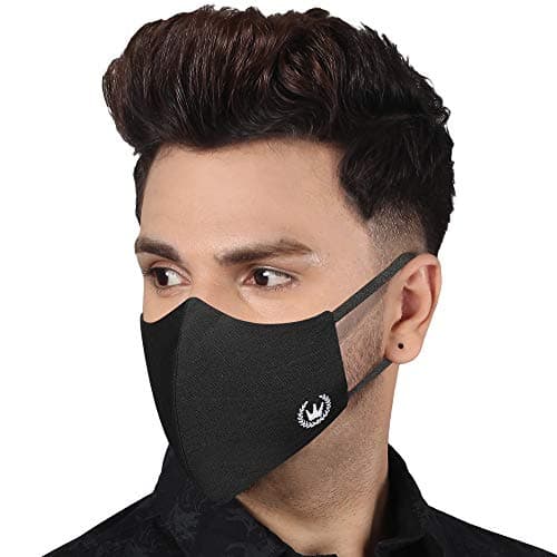MASQ By Q-One Crest 4 Layer, Reusable, with Ear Adjusters, Anti-Bacterial (BFE>99%) Cotton Cloth Face Mask for Men, Boys (XL, Black-Grey-White, Pack of 3), Without Valve 2