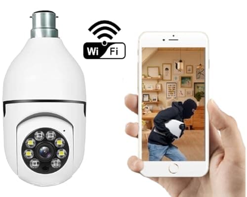 Guard Well 3MP WiFi Light Bulb Camera for Home Indoor | 360° View | Color Night Vision | Motion Detection | Two Way Audio | Wireless Home Security Camera with Mobile App V380 Pro (Light Camera) 3