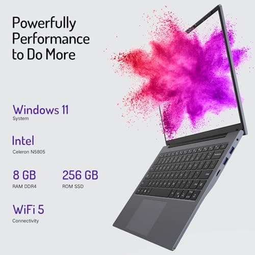 DERE 14 inch Traditional Laptop Computers, 1920 * 1200 IPS Display Laptop for Student and Business, N5805, 8GB RAM, 256GB SSD, HDMI, Wi-Fi, Win11 OS, Silver Gray 2