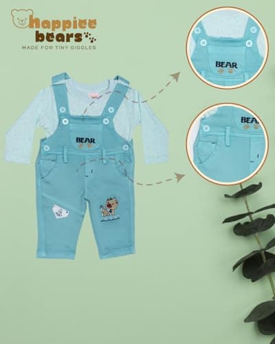 Happiee Bears Baby Boy Dungaree Set |Soft Cotton T-Shirt & Denim Style | Comfortable Cloth | Birthday Party Gift & Outfit for Infants & Toddlers | 0-6M, 6-12M, 12-18M | Made in India 6