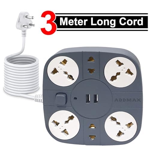 ADDMAX Extension Board with USB | 6 Power Sockets, 2 USB Ports + 1 Type-C Port | 3 Meter Heavy Duty Cord | 10A 220V Multi Plug Extension Cord | Fireproof Power Strip for Home, Office & Laptop – Grey 2