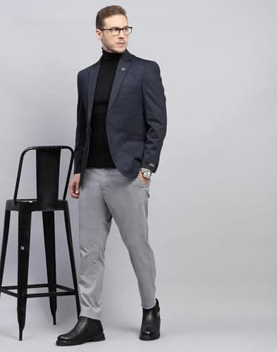 Monte Carlo Mens Navy Blue Self Design V Neck Full Sleeve Coat (223021019-1-38) 5