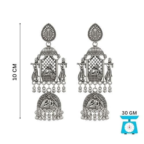 The Jewel Store India Traditional Oxidized Silver Palki Doli Long Jhumka Earrings for Women | Antique German Silver Ethnic Statement Jhumki for Wedding, Festive & Navratri | 10 CM Long 3