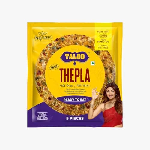 TALOD Methi Thepla with Pickle – Pack of 3 (15 Pieces) | Made with 100% Peanut Oil | Soft & Fresh Gujarati Snack | Healthy Ready-to-Eat Meal | Traditional Flatbread with Fenugreek Leaves & Spices (Vac