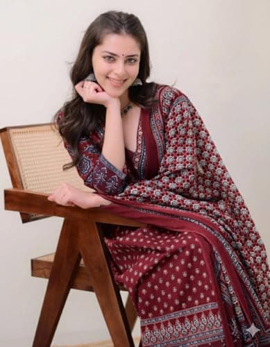 KLOSIA Women Printed Anarkali Kurta and Pant Set with Dupatta Maroon 2