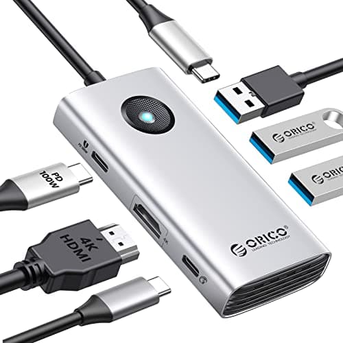 ORICO USB C Docking Station,6 in 1 USB C Dongle with HDMI 4K+PD100W+3×USB3.0,USB C Hub Multiport Adapter for MacBook/Dell/HP/Surface/Lenovo