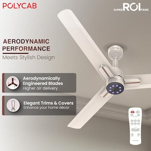 Polycab Wizzy Neo LED 2.0 1200mm BLDC Ceiling Fan with remote |BEE 5 Star Rated, Higher Air Delivery|LED Indicator,Reverse,Sleep and Breeze Mode,Free Installation |3 Years Warranty 【Beige Rosegold】 4