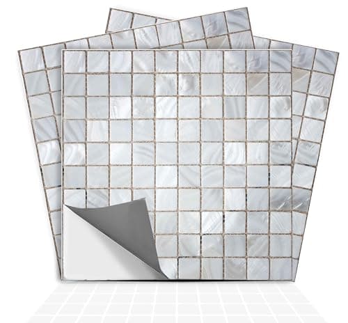Mosaic Bleucoin Peel and Stick Floor Tiles Anti-Slip Vinyl Decals for Home, Kitchen, Bathroom,Remove Water Resistant DIY Renter-Friendly Flooring Solution Pack of 12 (White, 6" x 6" Inches) 4