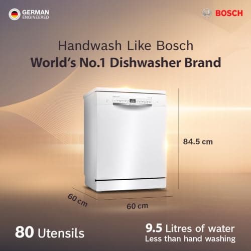 Bosch 14 Place Setting Free Standing Dishwasher for Indian Utensils, WiFi Enabled, Intensive Kadhai Program, Inbuilt Heater, Fits Up to 80 Utensils, White (SMS6IKW01I) 2