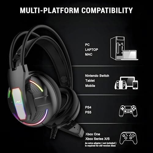 Ant Esports H525 Pro RGB Gaming Headset with Mic, 50mm Drivers, Over Ear Wired Headphones, Noise Isolation, 3.5mm Dual Jack + USB RGB Light, Compatible with PC, PS4, Xbox One, Switch & Mobile – Black 5