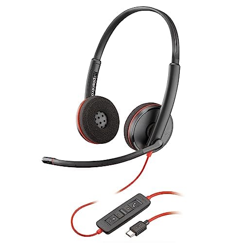 Poly (Plantronics) Blackwire 3220 Stereo Headset, On Ear w/Noise-canceling mic, 118g, Connect to Mobile/Tablet via USB-C/A, Lightweight Metal Headband, Dynamic EQ, Hi-Fi Stereo, Black, 9P7X8AA