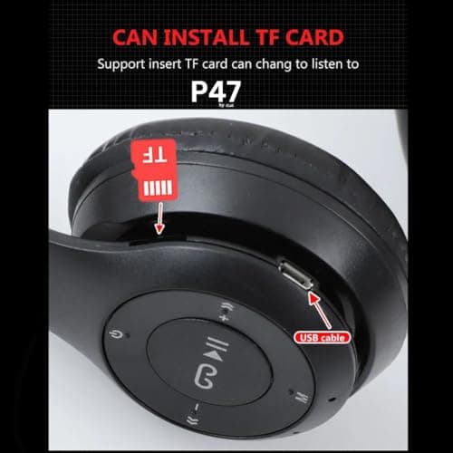 P47 Wireless Portable Gaming Headphone Microphone Stereo Card Support Bluetooth Headset (Black) 3