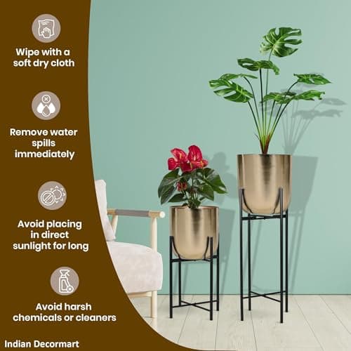Indian DECORMART Floor Metal Pot with Stand for Indoor Home Garden Lobby Balcony Terrace Drawing Room IDM22029 3