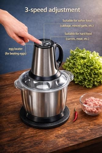 INDIA'S NO.1 Electric meat Grinder, Meat Chopper Machine With Stainless Steel Bowl Heavy Motor - Multi Speed Modes For Kitchen Food Processor, Meat, Vegetables, Onion, Fruits and Nuts Mixer/Juicer (2L 4