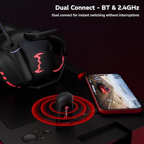 daWg HeadBug G60 Lightweight Wireless Gaming Headphones, 20ms Ultra Low Latency (2.4GHz), Bluetooth v5.4, 40mm Neodymium Drivers, Crystal Clear Mic, Soft Leatherlite Headband, for PS5, PS4, PC, Mobile 4