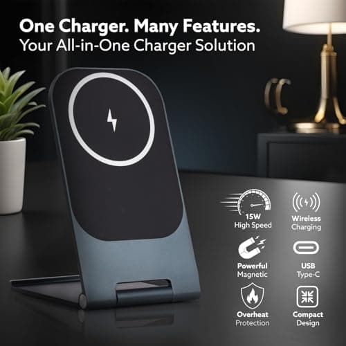 AGARO Elegant Wireless Charger, 15W, Qi-Certified, Charging Stand for iPhone 15/15 Plus/15 Pro/15 Pro Max, 14/14 Plus/14 Pro/14 Pro Max & 13/12/11 Series 2
