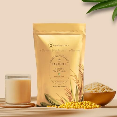 Earthful Honest Plant Protein | 24g Protein/Serving & 4.9g BCAAs | For Weight Management, Energy, Muscle Support & Recovery | Made with Pea & Brown Rice | Unflavoured - 504g 3