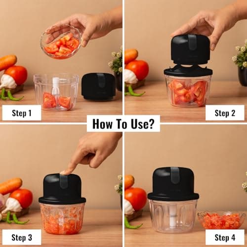 InstaCuppa Rechargeable Mini Electric Chopper, 350 Ml, USB-C Stainless Steel Blades, 1800 Mah Battery And One Touch Operation, For Mincing Meat, Garlic, Ginger, Onion, Black, 45 Watts 5