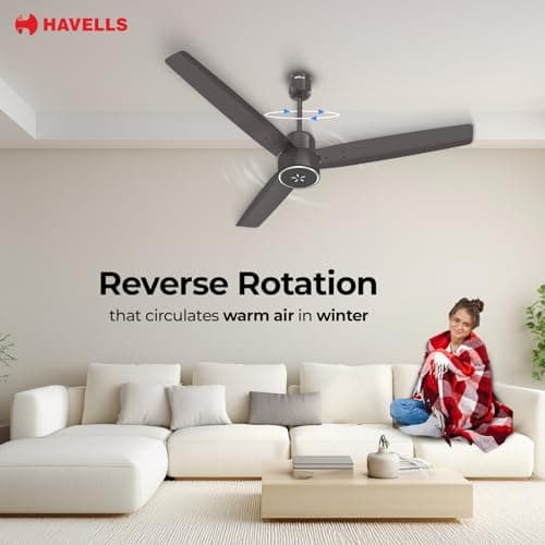 Havells FAB BLDC LED Ceiling Fan 1200 mm, 5 star, LED Speed Indicator, 380 RPM, Up to 65% Savings,Reverse Rotation,4 Speed Modes,Low Wattage 30W,Low Noise,Air Flow:235 CMM, 3 Year Warranty,Cocoa Brown 3