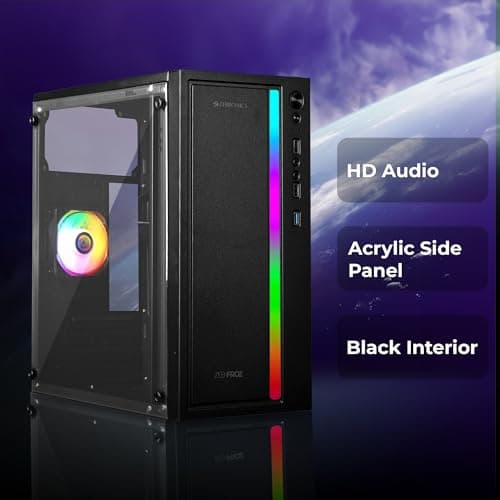Zebronics Gaming Chassis, Micro ATX/Mini ITX, 80mm Rear Inner Glow Multicolor Fan, USB 3.0, 2X USB Ports, Acrylic Side Panel, Front Panel Multicolor Light Strip, Top-Mounted PSU (Froz) 2