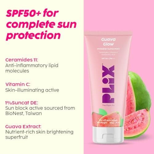 The Plant Fix Plix Spf 50+ Guava Glow Invisible Sunscreen For All Skin Type With Pa +++|For Uv A,Uv B&Blue Light Protection With Ceramides,Vitamin C&Hyaluronic Acid|No White Cast,Cruelty-Free|50 G 3