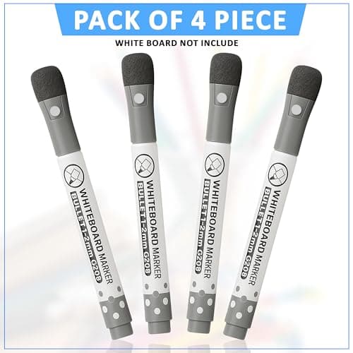 GLUN® Eraseable Board Markers Fine, Black Colour Pack of 4, Attached Top Cap Duster, Dazzling Colours, Quick Dry and Wet Cleaning, No Smearing 2
