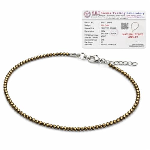 SD Decor Natural Pyrite Anklet for Women 9 Inch | Raw Pyrite Crystal Beaded Anklet with Adjustable Chain | Certified Healing Stone Jewelry for Protection, Prosperity & Energy