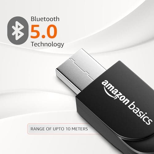Amazon Basics 2 in 1 Bluetooth 5.0 Transmitter Receiver | 3.5mm Stereo Audio Adapter with Mic | Portable Design | Driverless Plug and Play | Easy Slide Switch Mode | 10m Range 4