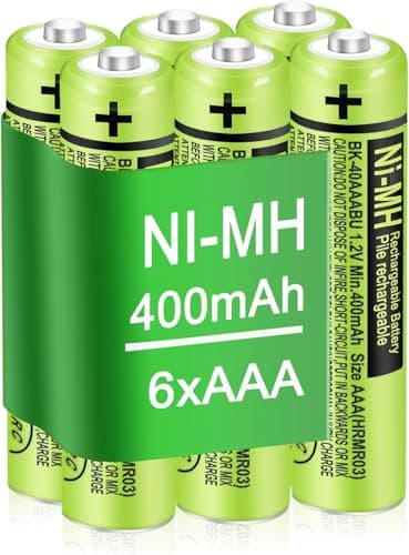 6 Pack BK-40AAABU Ni-MH AAA 1.2V 400mAh Rechargeable Batteries for Cordless Phones, Remotes & Electronics