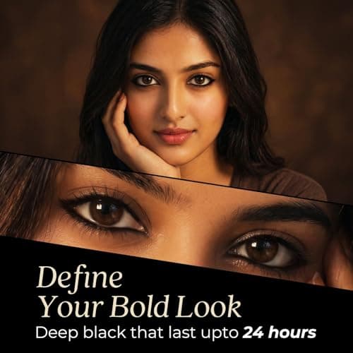 Just Herbs Naynam Day- Long Kohl Kajal | Cyclosiloxane-Free | Almond Oil + Vitamin E | Intense Black | 24-Hour Stay, Smudge-proof & Waterproof | Ophthalmologist-Tested | 0.3g 2