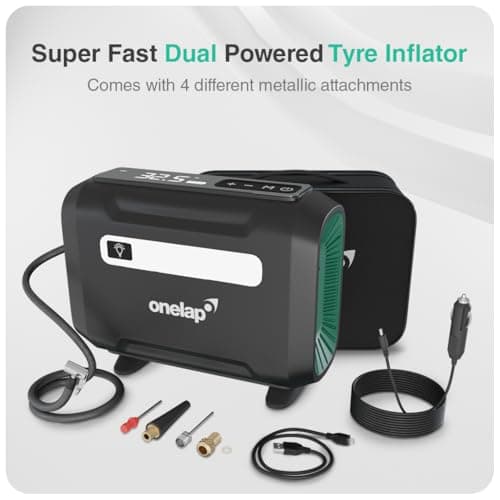 Onelap Quikflate Plus™ - Wired + Wireless (Real 7800 mAh Battery) SuperFast Digital Tyre Inflator with inbuilt Pressure Gauge for Cars, SUV, Bikes, Cycle, Balls, Balloons 2
