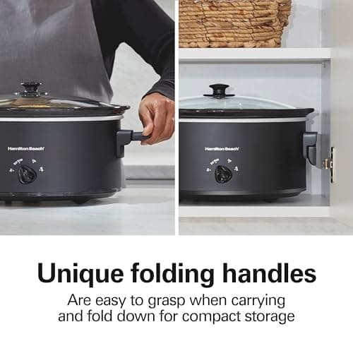 Hamilton Beach 33174 7-Quart Slow Cooker with Foldable Space-Saving Handles, 3 Heat Settings, Dishwasher Safe and Glass Lid, Black 2