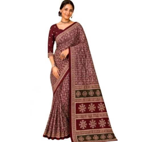 Vicart Elegant Printed Saree for Women with Traditional Ethnic Motifs, Designer Border and Matching Blouse Piece, Soft Comfortable Fabric for Festive, Party, Casual and Cultural Wear