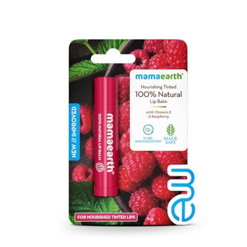 Mamaearth Nourishing Tinted 100% Natural Lip Balm With Vitamin E And Raspberry - 4 G|Gives 12-Hour Moisturization|For Dry&Chapped Lips|Naturally Pink Lips|Natural Tint|Brightens Lips|Tinted Lip Balm