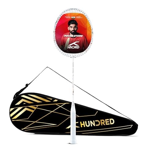Hundred Power Storm Badminton Racket | Head Heavy Balance | Flexible Shaft | 4U Lightweight Frame | G6 Grip | Club Level Attacking Play (White) | Carbon Graphite