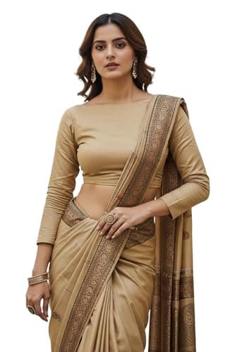 Women's Beige Color Boat Neck Full Sleeve Cotton Crop Top's|Choli Blouses for Women's|Readymade Blous and Croptop for Saree