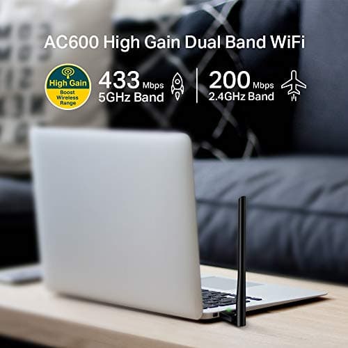 TP-Link 600 Mbps Wifi Wireless Network USB Adapter For Desktop Pc with 2.4Ghz/5Ghz High Gain Dual Band 5Dbi Antenna Wi-Fi,Supports Windows 11/10/8.1/8/7/Xp,Mac Os 10.15 & Earlier(Archer T2U Plus)Black 3